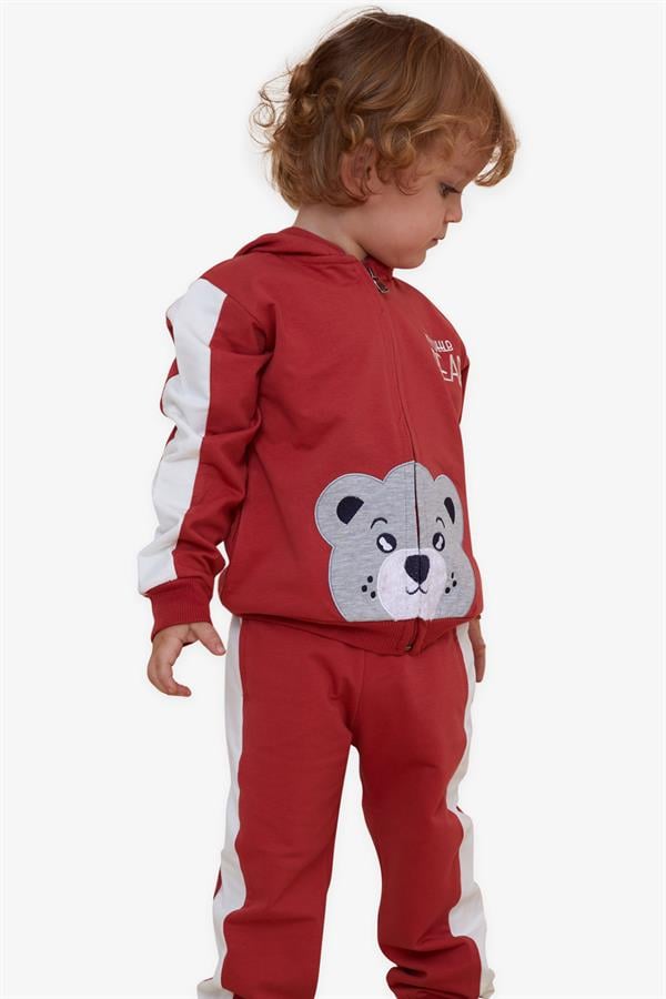 Baby Boy Tracksuit Set with Teddy Bear Print, Terracotta (1-1.5 Years)