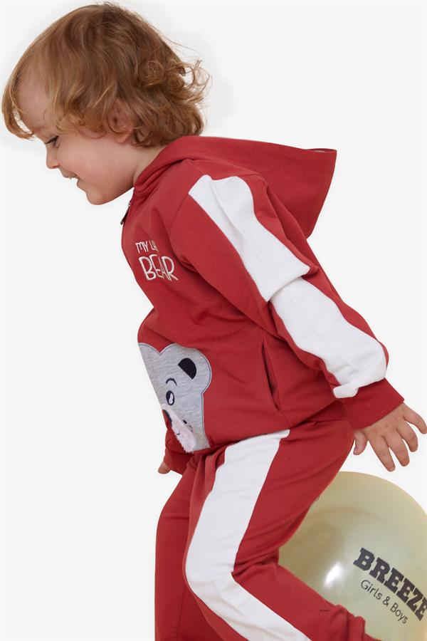 Baby Boy Tracksuit Set with Teddy Bear Print, Terracotta (1-1.5 Years)