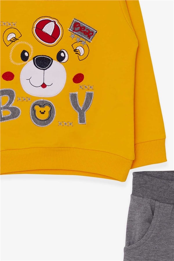 Baby Boy Tracksuit Set with Teddy Bear Design, Yellow (1-1.5 Years)