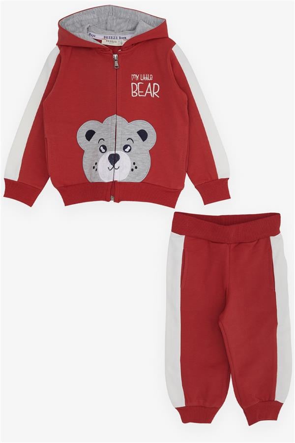 Baby Boy Tracksuit Set with Teddy Bear Print, Terracotta (1-1.5 Years)