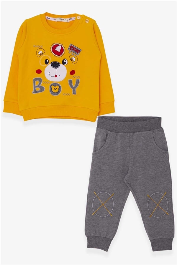 Baby Boy Tracksuit Set with Teddy Bear Design, Yellow (1-1.5 Years)