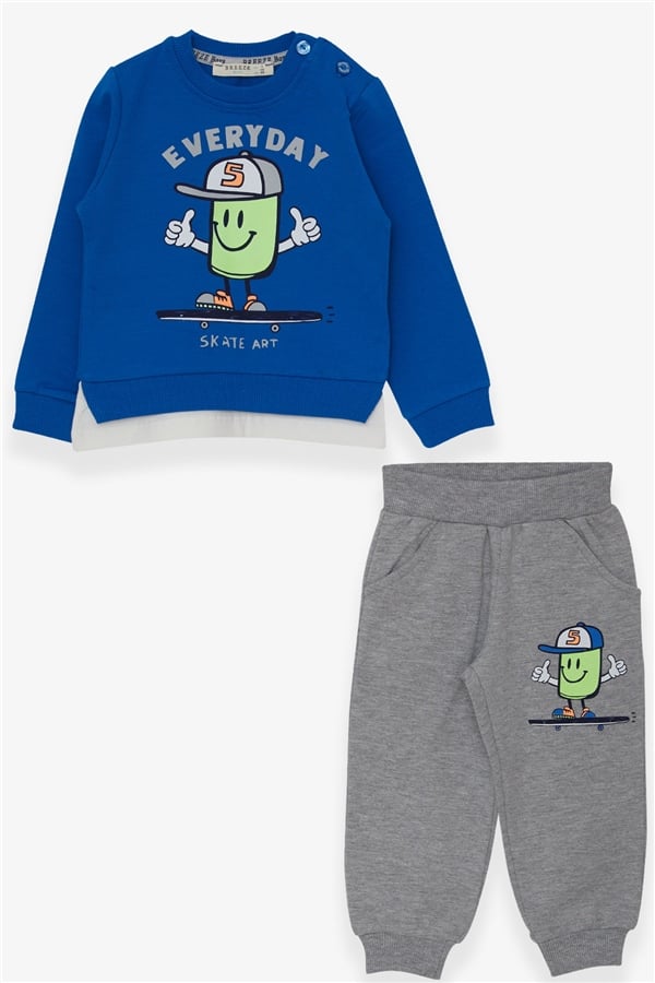 Baby Boy Tracksuit Set, Printed Navy Blue (1-1.5 Years)