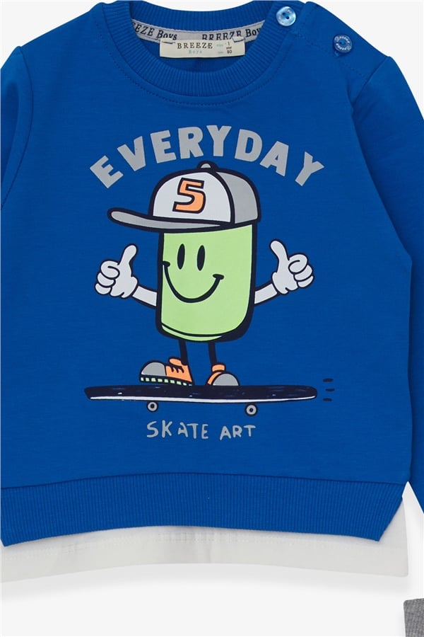 Baby Boy Tracksuit Set, Printed Navy Blue (1-1.5 Years)
