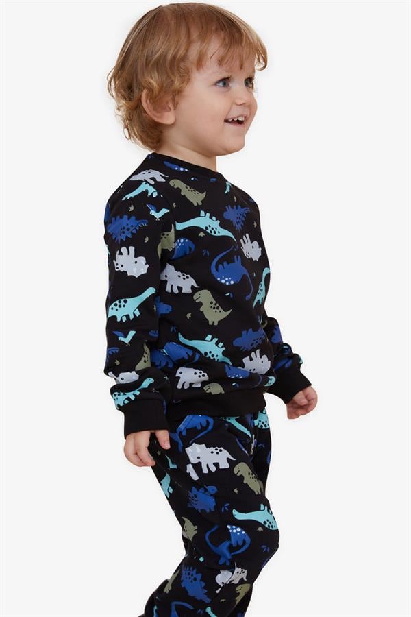 Baby Boy Tracksuit Set, Dinosaur Design, Black (1-1.5 Years)