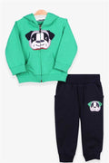 Baby Boy Tracksuit Set with Dog Embroidery, Green (1-2 Years)