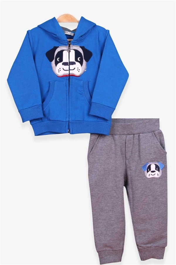 Boys' Tracksuit Set with Dog Embroidery, Navy Blue (Ages 1-3)