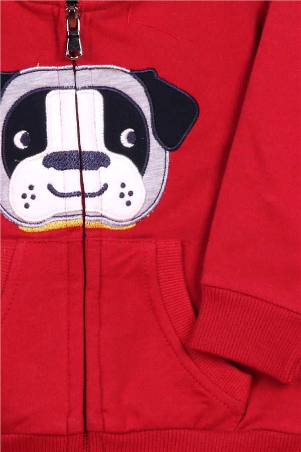 Boys' Tracksuit Set with Dog Embroidery, Burgundy (1-1.5 Years)