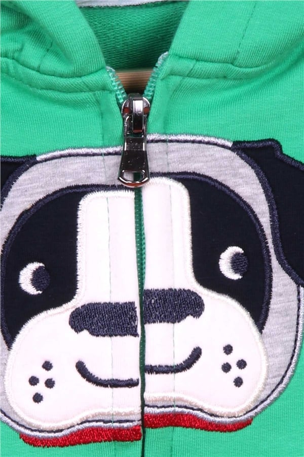 Baby Boy Tracksuit Set with Dog Embroidery, Green (1-2 Years)