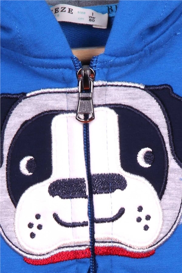 Boys' Tracksuit Set with Dog Embroidery, Navy Blue (Ages 1-3)