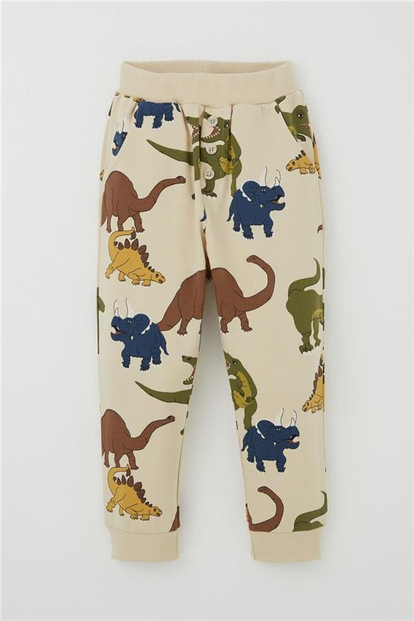 Boys' Tracksuit Set with Roaring Dinosaurs Design, Cream (1.5-4 Years)