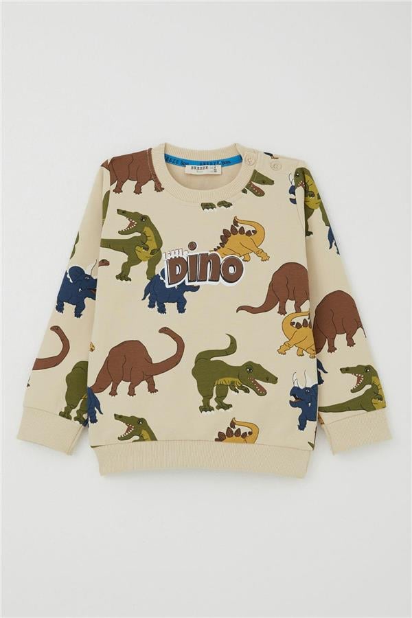 Boys' Tracksuit Set with Roaring Dinosaurs Design, Cream (1.5-4 Years)