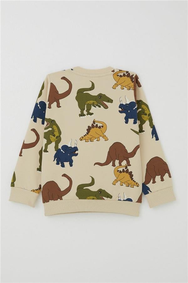 Boys' Tracksuit Set with Roaring Dinosaurs Design, Cream (1.5-4 Years)
