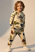 Boys' Tracksuit Set with Roaring Dinosaurs Design, Cream (1.5-4 Years)