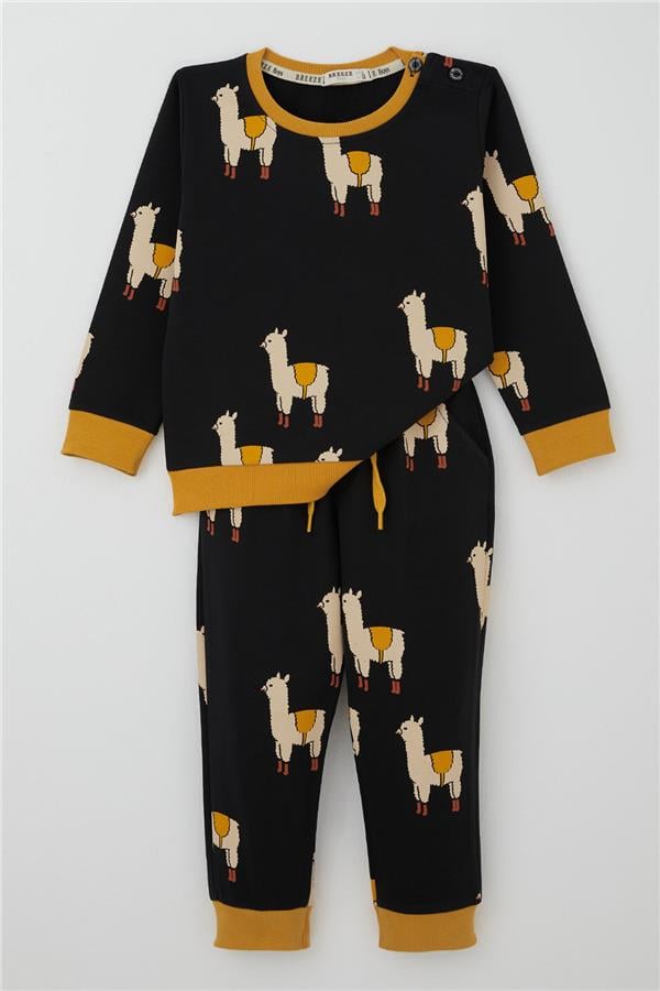 Boys' Tracksuit Set with Llama Design, Black (1.5-5 Years)