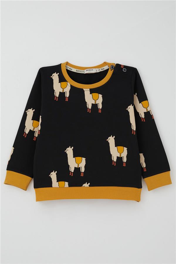 Boys' Tracksuit Set with Llama Design, Black (1.5-5 Years)