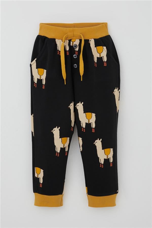 Boys' Tracksuit Set with Llama Design, Black (1.5-5 Years)