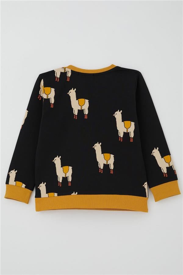 Boys' Tracksuit Set with Llama Design, Black (1.5-5 Years)
