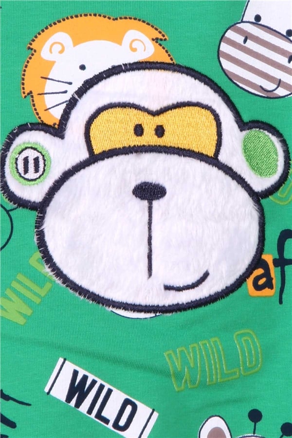Baby Boy Tracksuit Set with Monkey Embroidery, Green (1-1.5 Years)