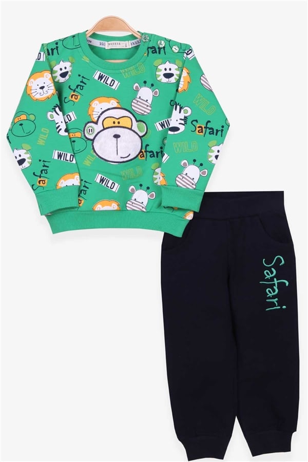 Baby Boy Tracksuit Set with Monkey Embroidery, Green (1-1.5 Years)