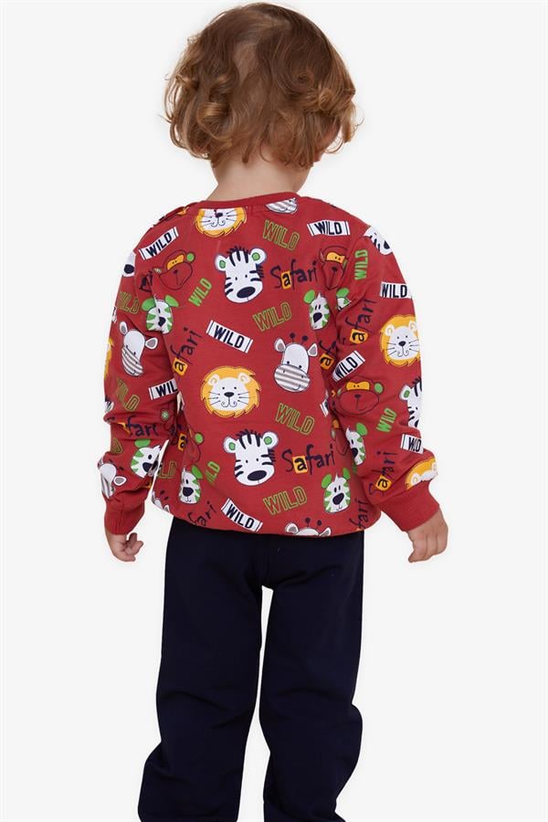 Baby Boy Tracksuit Set with Monkey Embroidery, Terracotta (1-1.5 Years)