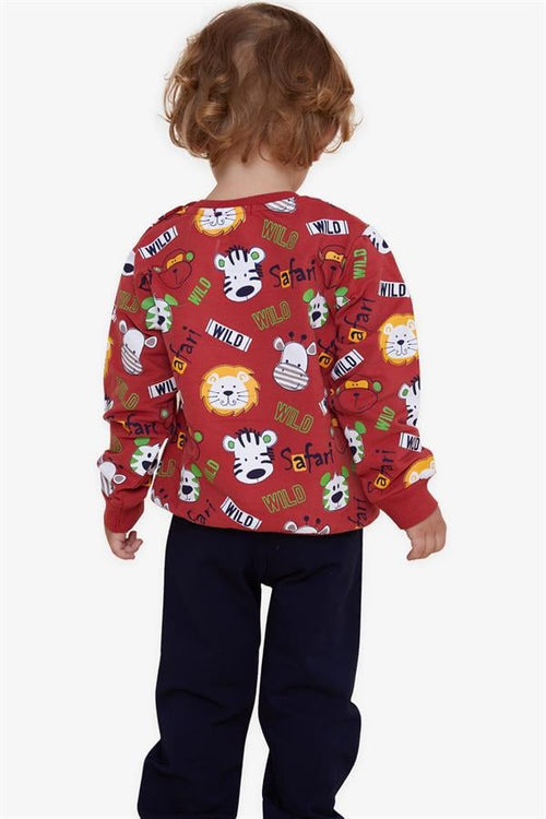 Baby Boy Tracksuit Set with Monkey Embroidery, Terracotta (1-1.5 Years)