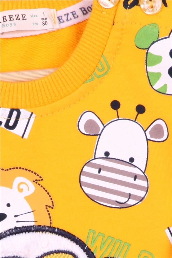 Boys' Tracksuit Set with Monkey Embroidery, Yellow (1-1.5 Years)