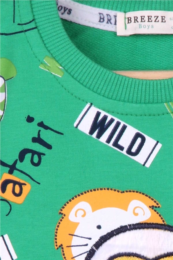 Baby Boy Tracksuit Set with Monkey Embroidery, Green (1-1.5 Years)