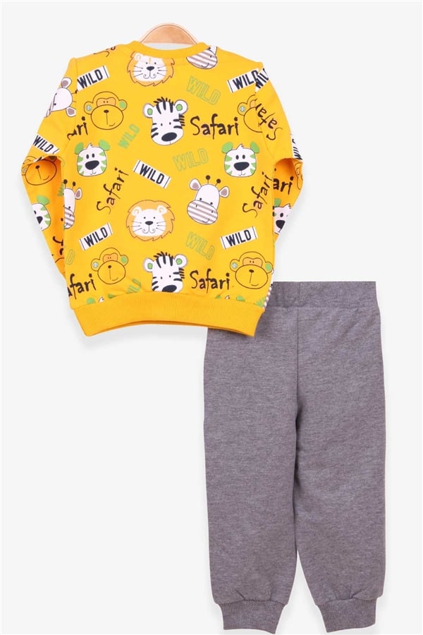 Boys' Tracksuit Set with Monkey Embroidery, Yellow (1-1.5 Years)