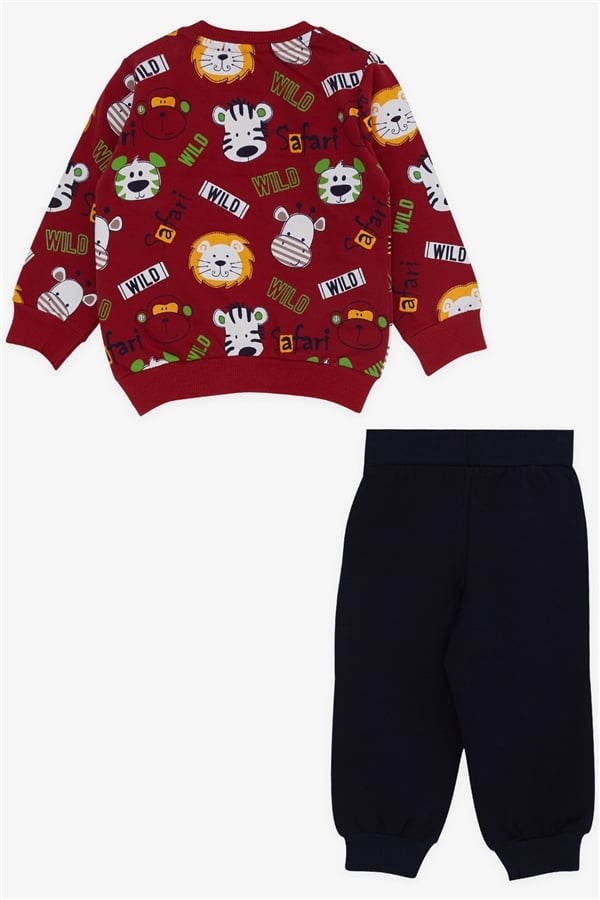 Boys' Tracksuit Set with Monkey Embroidery, Burgundy (1-1.5 Years)