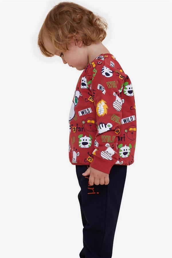 Baby Boy Tracksuit Set with Monkey Embroidery, Terracotta (1-1.5 Years)