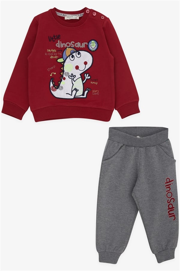 Baby Boy Tracksuit Set with Little Dinosaur Embroidery, Red (1-1.5 Years)
