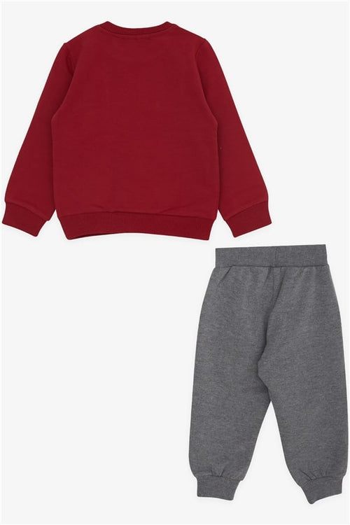 Baby Boy Tracksuit Set with Little Dinosaur Embroidery, Red (1-1.5 Years)