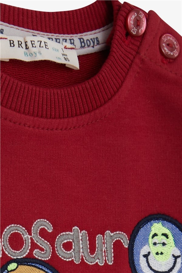 Baby Boy Tracksuit Set with Little Dinosaur Embroidery, Red (1-1.5 Years)