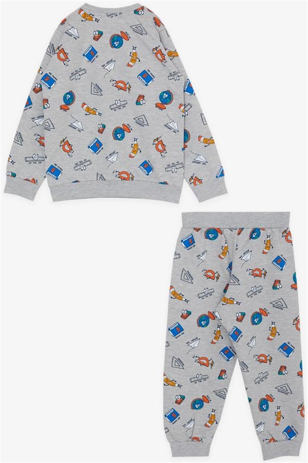 Baby Boy Tracksuit Set, School Theme, Grey Melange (1.5-2 Years)