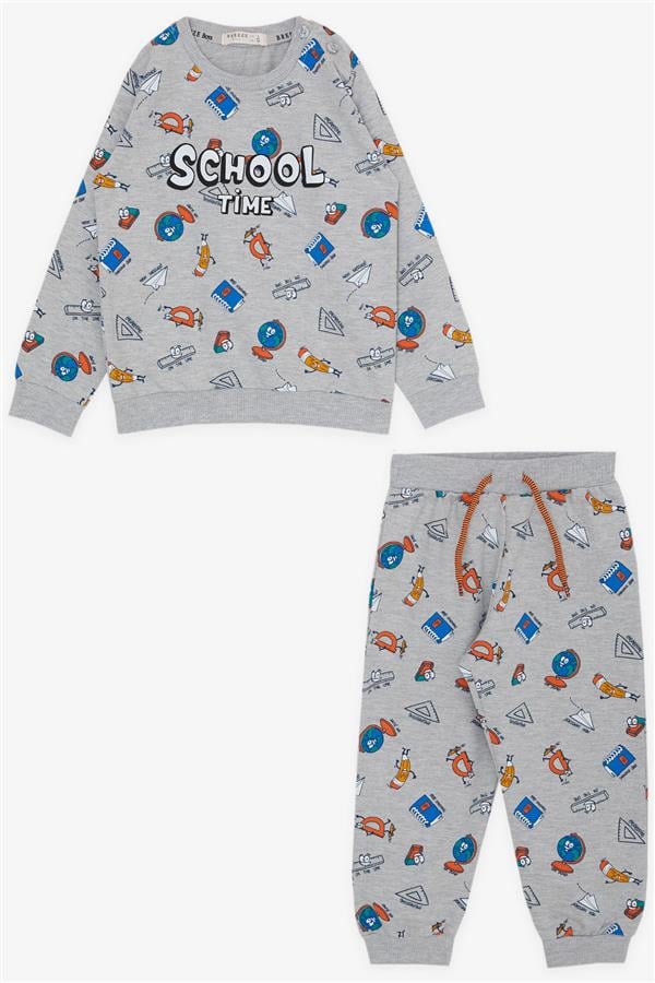 Baby Boy Tracksuit Set, School Theme, Grey Melange (1.5-2 Years)