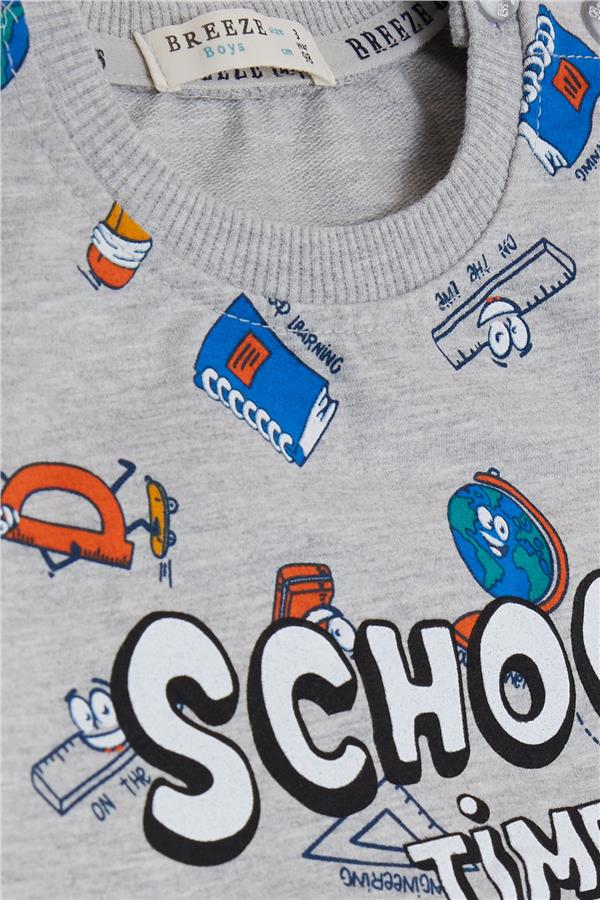 Baby Boy Tracksuit Set, School Theme, Grey Melange (1.5-2 Years)