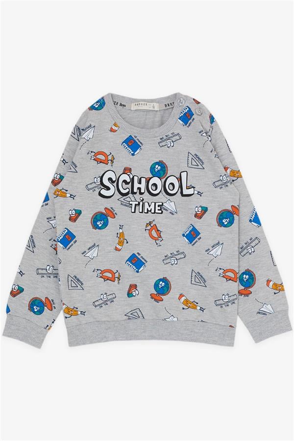 Baby Boy Tracksuit Set, School Theme, Grey Melange (1.5-2 Years)
