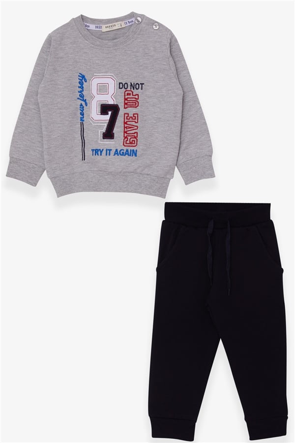 Baby Boy Tracksuit Set with Number Embroidery, Grey Melange (1.5-2 Years)