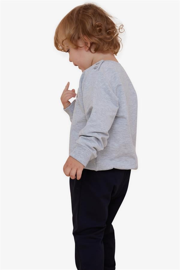 Baby Boy Tracksuit Set with Number Embroidery, Grey Melange (1.5-2 Years)
