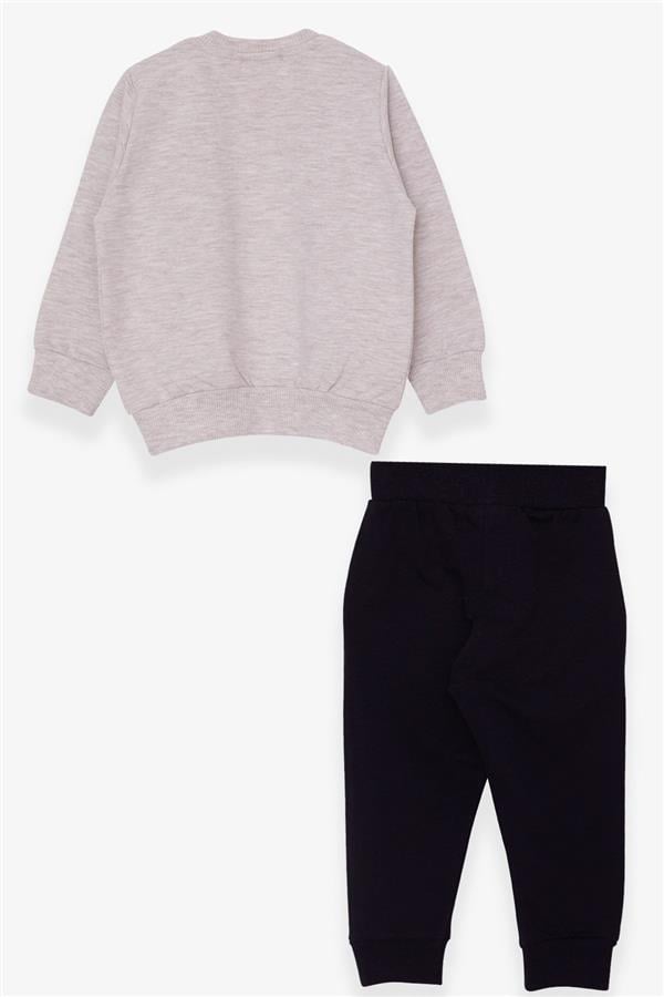 Baby Boy Tracksuit Set with Number Embroidery, Beige Melange (1.5 Years)