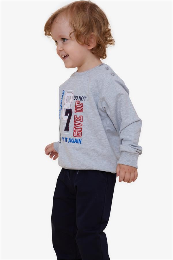 Baby Boy Tracksuit Set with Number Embroidery, Grey Melange (1.5-2 Years)