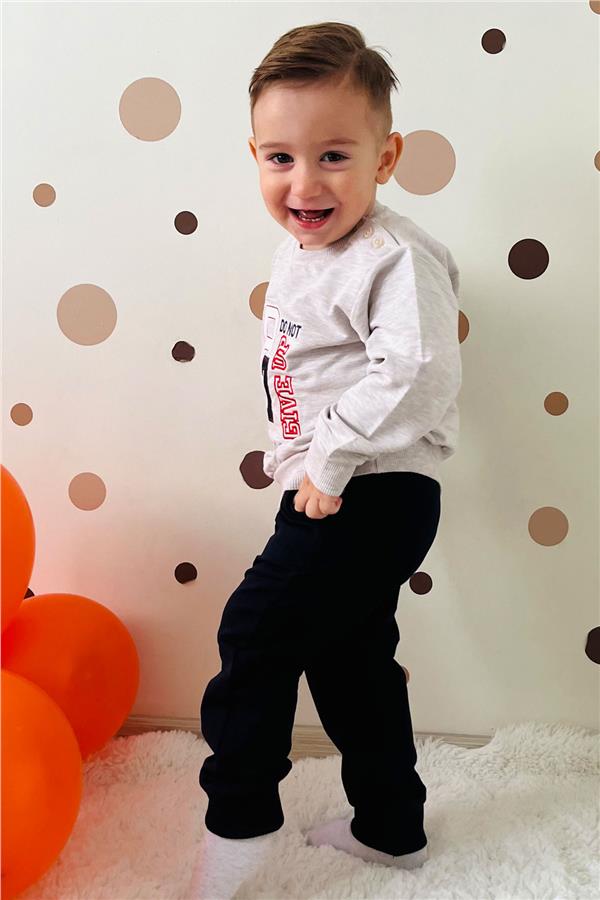 Baby Boy Tracksuit Set with Number Embroidery, Beige Melange (1.5 Years)