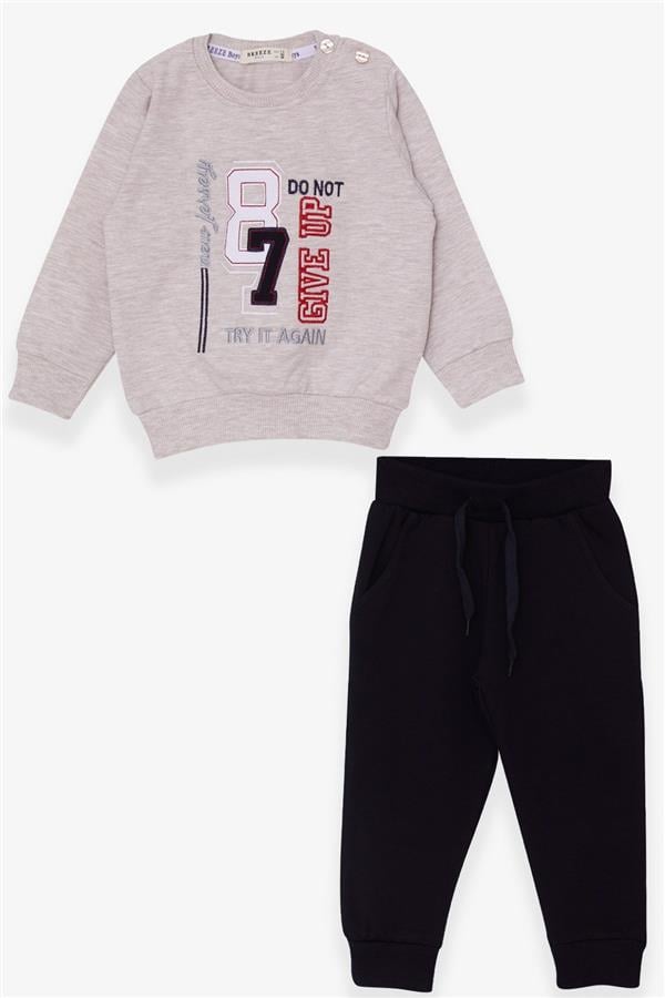 Baby Boy Tracksuit Set with Number Embroidery, Beige Melange (1.5 Years)