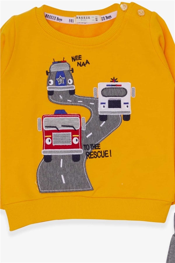 Baby Boy Tracksuit Set with Colorful Car Embroidery, Mustard Yellow (1.5 Years)