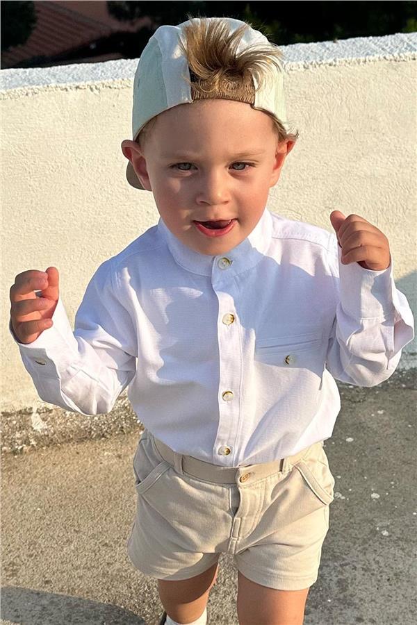 Boys' White Buttoned Shirt with Emblem (Ages 3-7)