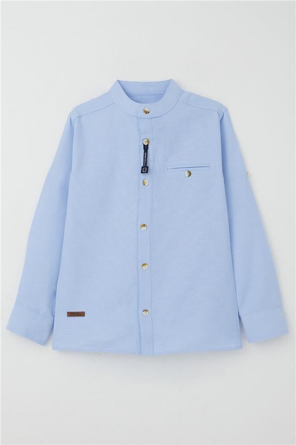 Boys' Shirt with Emblem, Buttoned, Light Blue (Ages 8-12)
