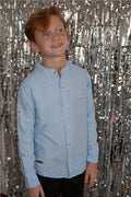 Boys' Shirt with Emblem, Buttoned, Light Blue (Ages 8-12)