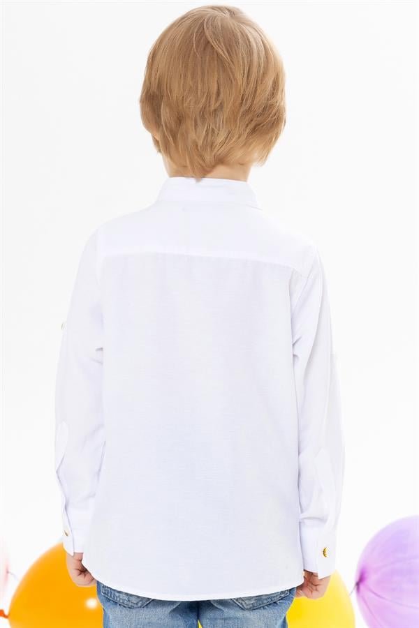 Boys' White Buttoned Shirt with Emblem (Ages 8-12)