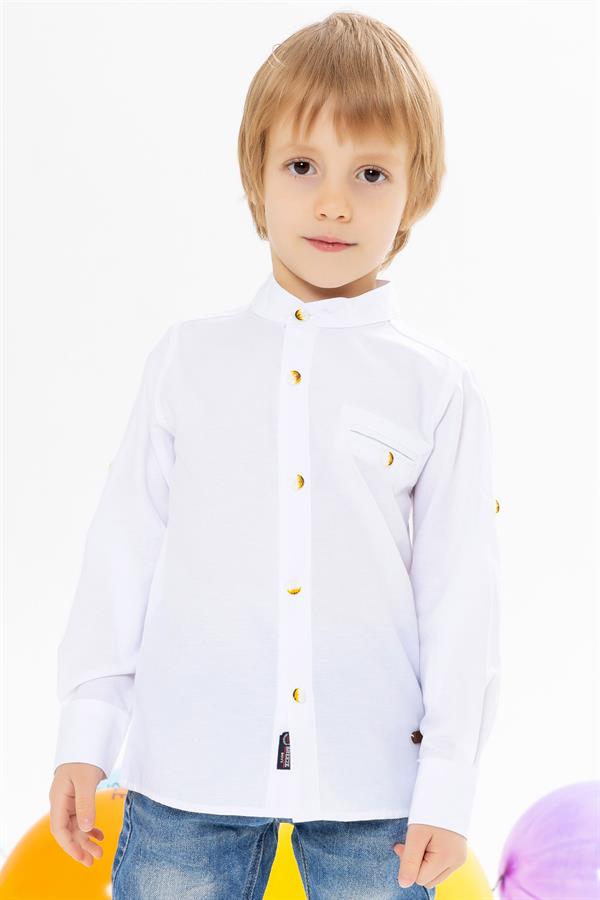 Boys' White Buttoned Shirt with Emblem (Ages 8-12)