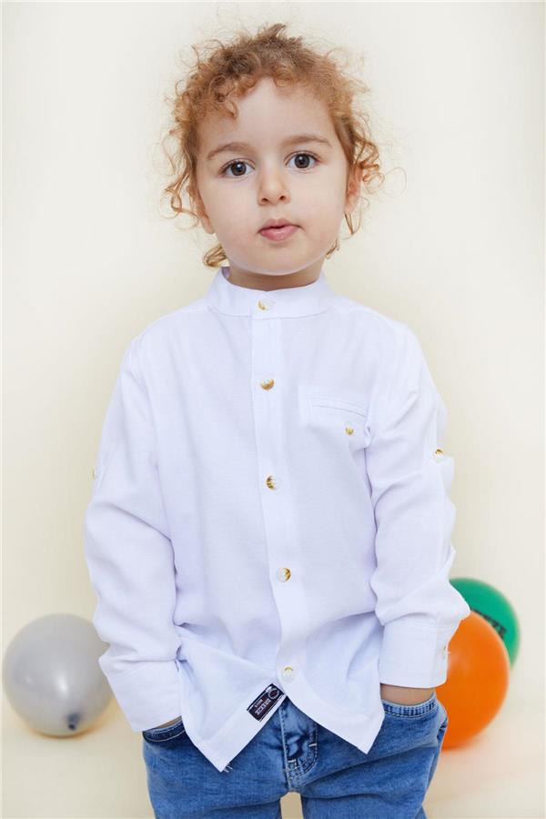 Boys' White Buttoned Shirt with Emblem (Ages 3-7)